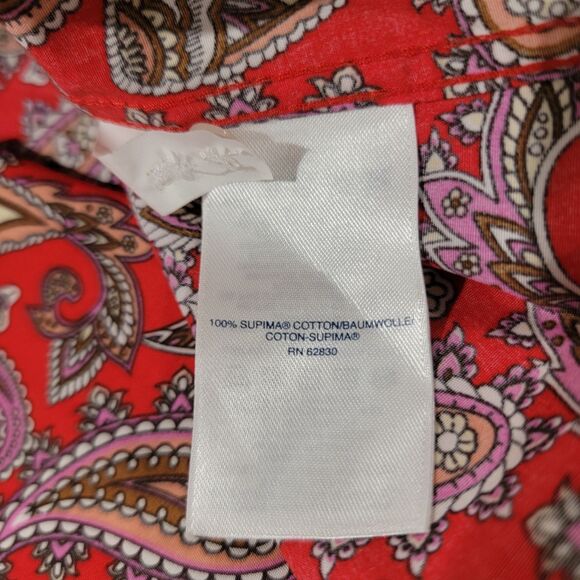 Lands End Womens Button Up Top Size 12 Paisley Red Supima Cotton - Picture 5 of 7